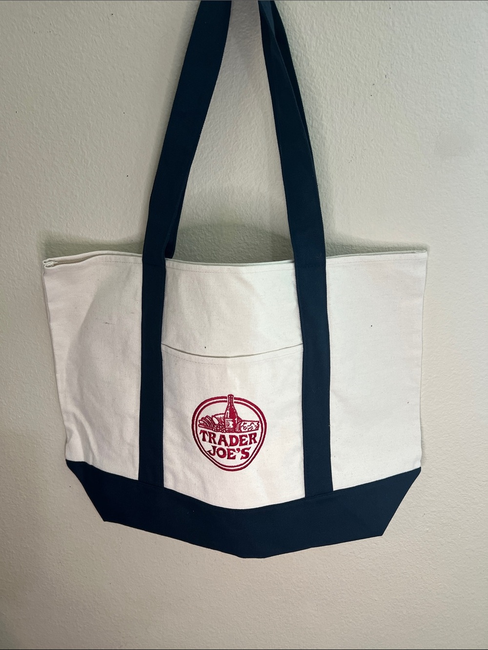 Trader Joe's Cream and Black Canvas Tote